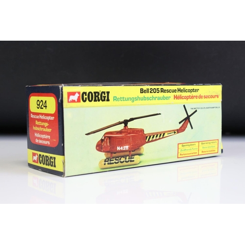 1015 - Three boxed Corgi diecast helicopter models to include 2 x 924 Rescue Helicopter (blue (split to box... 