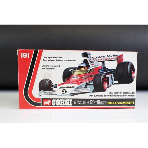 1017 - Seven boxed Corgi diecast models to include 191 McLaren Formula 1, 2 X 161 Elf Tyrrell Project 34 (d... 