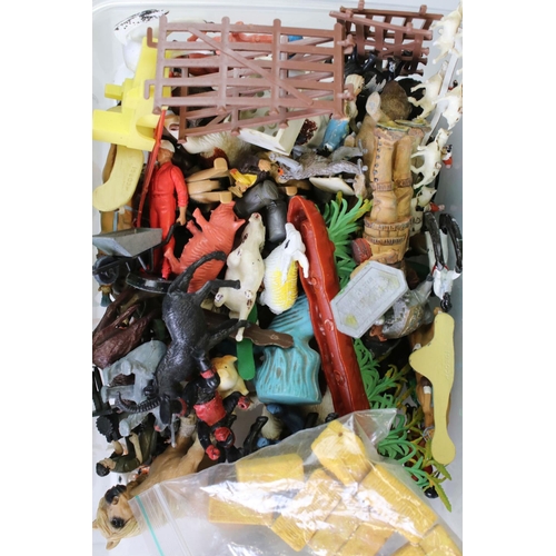 161 - Large collection of mid 20th C play worn metal figures, mainly Britains examples, to include mounted... 