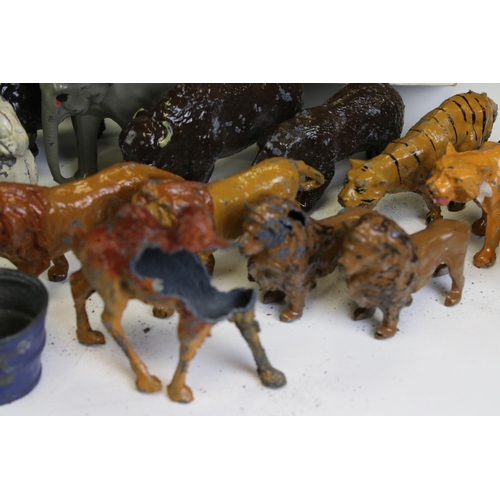 161A - Around 60 mid 20th C play worn metal figures, mostly zoo and circus related, to include Charbens, Br... 