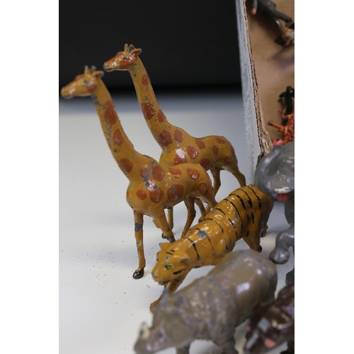 161A - Around 60 mid 20th C play worn metal figures, mostly zoo and circus related, to include Charbens, Br... 