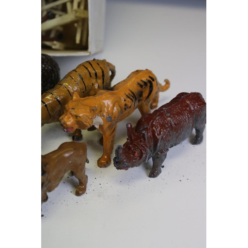 161A - Around 60 mid 20th C play worn metal figures, mostly zoo and circus related, to include Charbens, Br... 