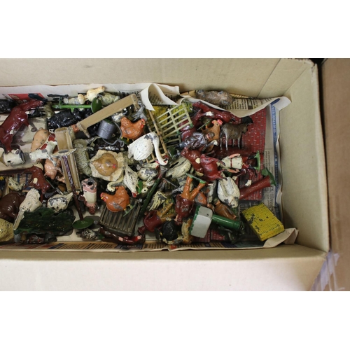 162A - Around 100 mid 20th C play worn farming related metal figures & scenery accessories, to include Brit... 