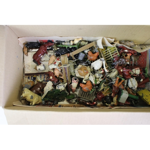 162A - Around 100 mid 20th C play worn farming related metal figures & scenery accessories, to include Brit... 