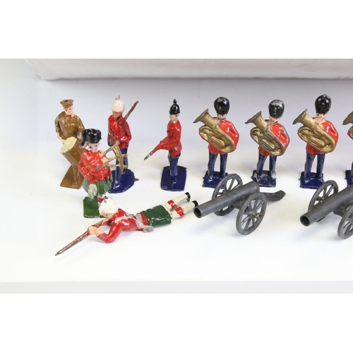 163 - Around 115 mid 20th C play worn metal military figures to include J Hill & Co, J.H and Britains exam... 