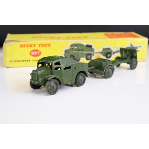 1353 - Five Boxed diecast models to include 4 x Dinky (697 25-Pounder Field Gun Set, 190 Caravan (box missi... 