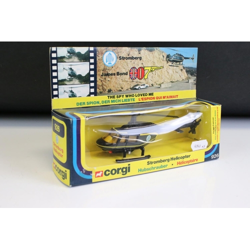 1354 - Two Boxed Corgi James Bond diecast models to include 926 Stromberg Helicopter (diecast gd with the o... 