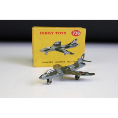 1357 - Five Boxed Dinky diecast aircraft models to include 736 Hawker Hunter Fighter, 716 Westland - Sikors... 