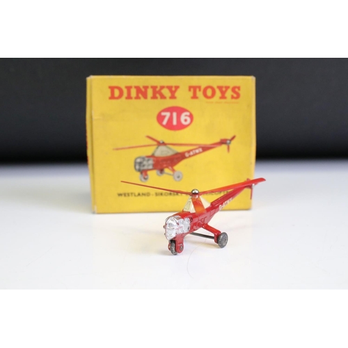 1357 - Five Boxed Dinky diecast aircraft models to include 736 Hawker Hunter Fighter, 716 Westland - Sikors... 