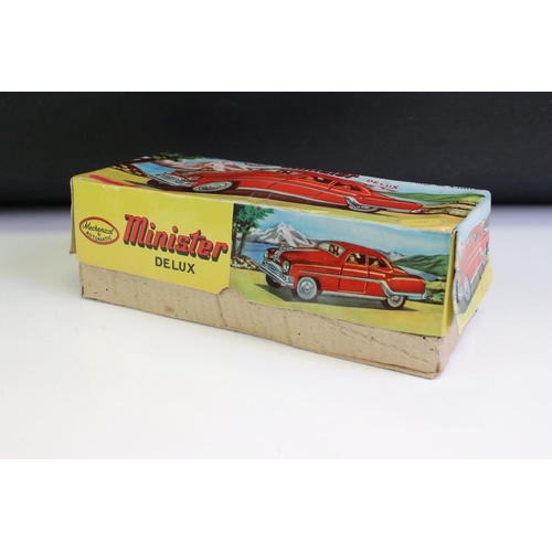 1298 - Two boxed Minister Delux friction powered model cars to include pink (excellent condition) & red (pl... 