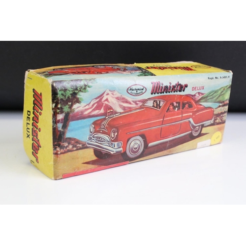 1298 - Two boxed Minister Delux friction powered model cars to include pink (excellent condition) & red (pl... 