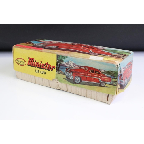 1298 - Two boxed Minister Delux friction powered model cars to include pink (excellent condition) & red (pl... 