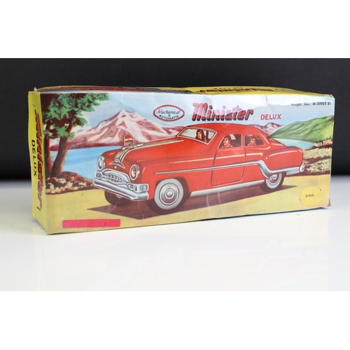 1298 - Two boxed Minister Delux friction powered model cars to include pink (excellent condition) & red (pl... 