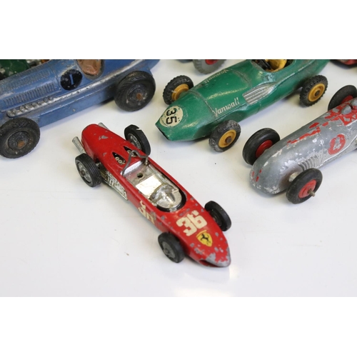 1304 - 16 Mid 20th C play worn racing car diecast models to include 11 x Dinky examples (2 x 236 Connaught,... 