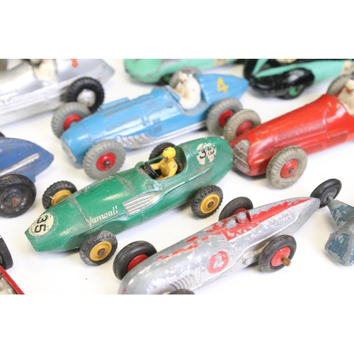 1304 - 16 Mid 20th C play worn racing car diecast models to include 11 x Dinky examples (2 x 236 Connaught,... 