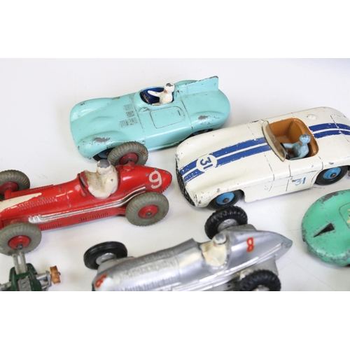 1304 - 16 Mid 20th C play worn racing car diecast models to include 11 x Dinky examples (2 x 236 Connaught,... 