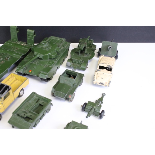 1340 - 10 Mid 20th C play worn diecast models to include 9 x Dinky featuring military, road and commercial ... 