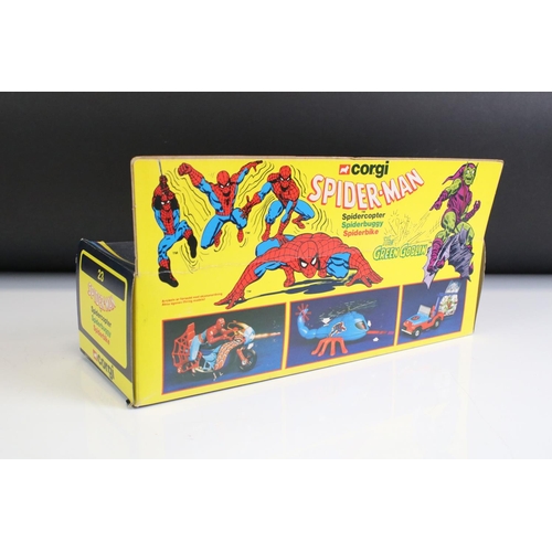 1387 - Boxed Corgi 23 Spiderman diecast model set complete with Spidercopter, Spiderbuggy and Spiderbike, d... 