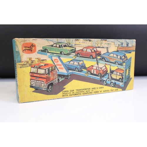 1388 - Boxed Corgi Gift Set 41 Car Transporter and 6 Cars, diecast in a good play worn condition, box grubb... 