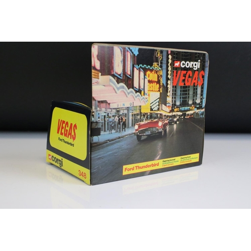 1391 - Boxed Corgi 348 Vegas Ford Thunderbird diecast model, diecast ex, box window showing squash with spl... 