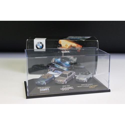 1226 - Four Boxed James Bond 007 BMW diecast models & multi-model sets, 1:87 to 1:18 scale, to include Kyos... 