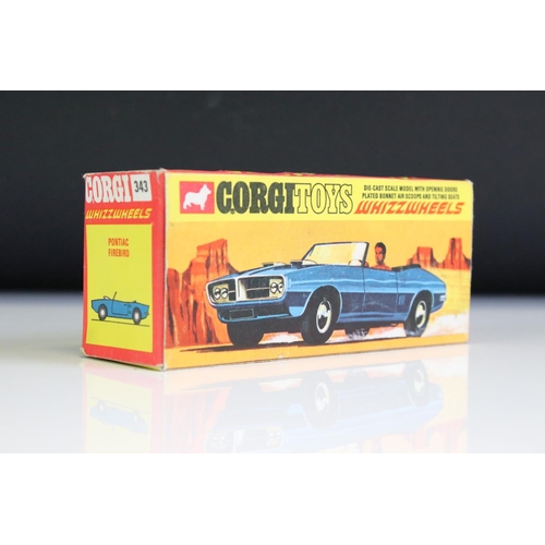 1400 - Boxed Corgi Whizzwheels 343 Pontiac Firebird diecast model 7in silver with black, red interior, mini... 