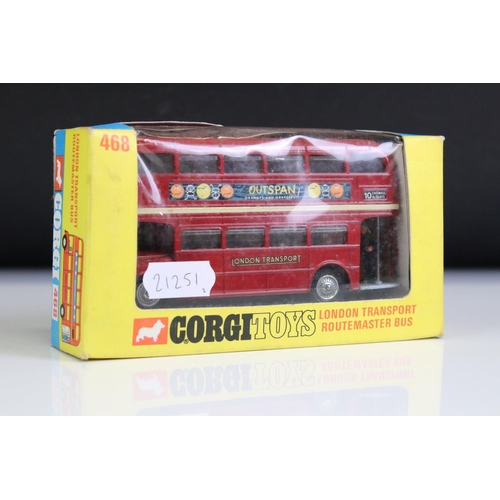 1415 - Two boxed Corgi 468 London Transport Routemaster Bus diecast models, both variant boxes and decals, ... 