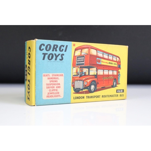 1415 - Two boxed Corgi 468 London Transport Routemaster Bus diecast models, both variant boxes and decals, ... 