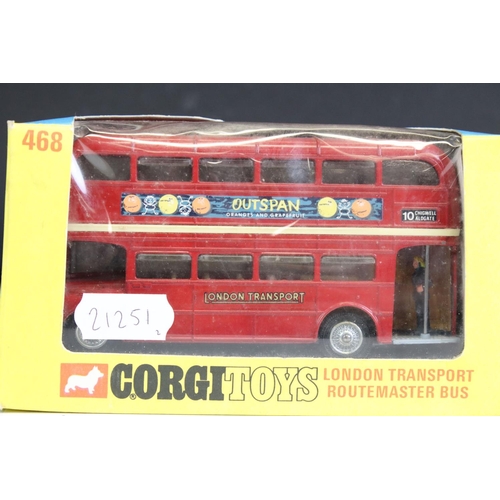 1415 - Two boxed Corgi 468 London Transport Routemaster Bus diecast models, both variant boxes and decals, ... 