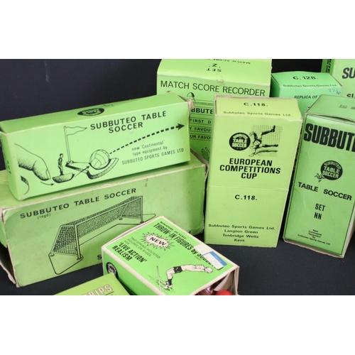 238 - Subbuteo - 18 Boxed Subbuteo accessories to include European Cup, Footballer Statuette (ref 1), Trai... 