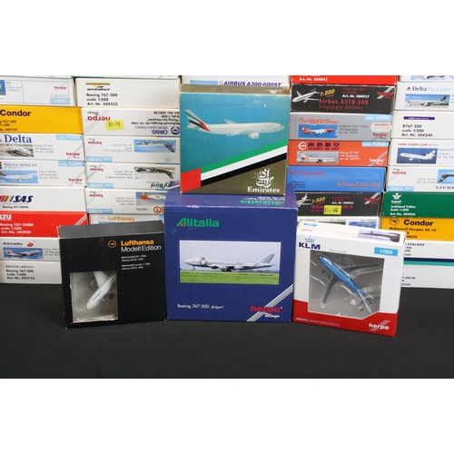 1217 - 70 Boxed Herpa 1/500 diecast models of commercial planes to include AeroMexico, Hawaiian Airlines, L... 