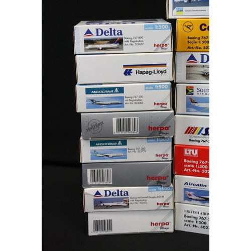 1217 - 70 Boxed Herpa 1/500 diecast models of commercial planes to include AeroMexico, Hawaiian Airlines, L... 