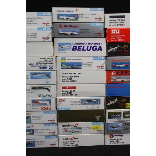 1217 - 70 Boxed Herpa 1/500 diecast models of commercial planes to include AeroMexico, Hawaiian Airlines, L... 