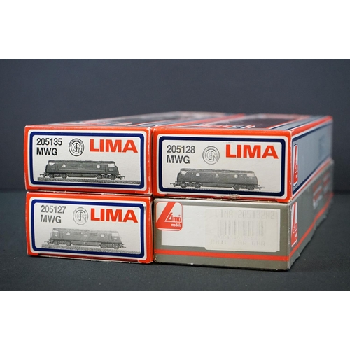 16 - Four boxed Lima OO gauge locomotives to include 205128MWG Rapid, 205127MWG Dragon, 205132A2 Rail Car... 