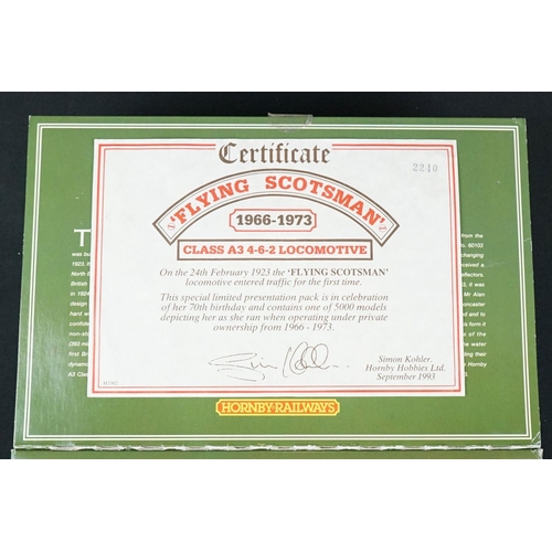 46 - Boxed Hornby OO gauge ltd edn R075 Flying Scotsman locomotive, with certificate, tatty box to one en... 