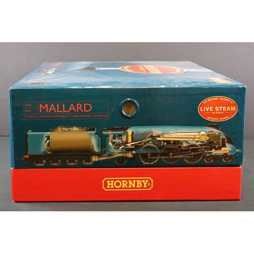 61 - Boxed Hornby OO Gauge Live Steam Mallard set complete with steam powered locomotive and additional t... 