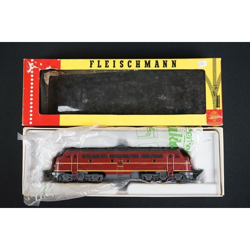 90 - Five boxed Fleischmann HO gauge locomotives to include 4230, 4247, 4401, 1385D & 4175, some tatty bo... 