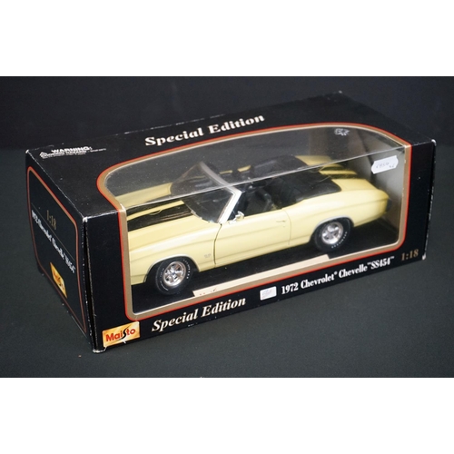 1115 - Six Boxed Maisto 1:18 scale diecast models to include 31892 Chevrolet Chevelle SS454, 31100 Custom S... 