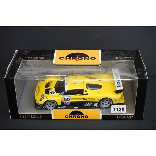 1125 - Five Boxed Chrono 1/18th scale diecast models to include H1040 Triumph Spitfire, H1071 Lotus Elise G... 