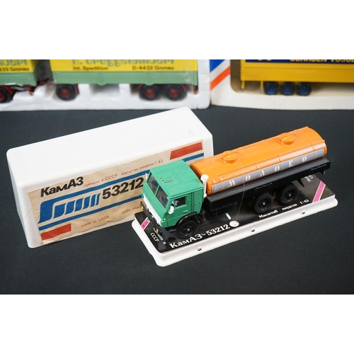 1189 - Seven boxed / cased diecast model trucks to include Tekno, KamA3 5313, 2 x Lion Toys DAF Trucks and ... 