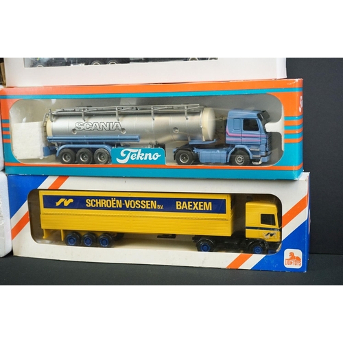 1189 - Seven boxed / cased diecast model trucks to include Tekno, KamA3 5313, 2 x Lion Toys DAF Trucks and ... 