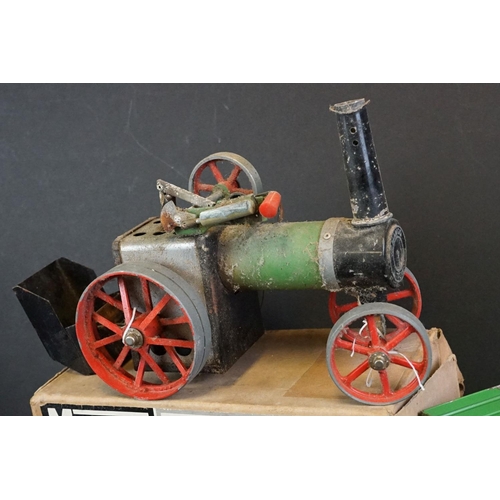 142A - Mamod TE1A Steam Tractor Engine with steering rod, plus a boxed Mamod OW1 Open Wagon (engine dusty &... 