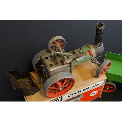 142A - Mamod TE1A Steam Tractor Engine with steering rod, plus a boxed Mamod OW1 Open Wagon (engine dusty &... 