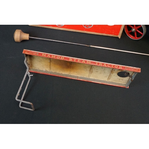 142A - Mamod TE1A Steam Tractor Engine with steering rod, plus a boxed Mamod OW1 Open Wagon (engine dusty &... 