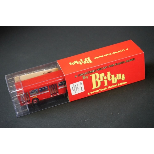 1168 - Seven boxed Britbus diecast model buses all in red boxes plus another Britbus model without outer bo... 