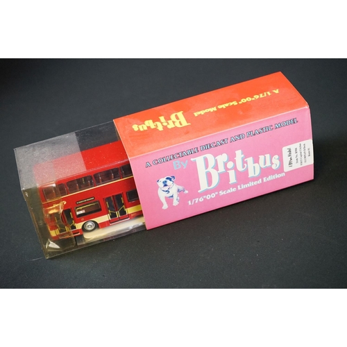 1168 - Seven boxed Britbus diecast model buses all in red boxes plus another Britbus model without outer bo... 