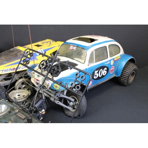 275 - Three 1/10 scale electric R/C remote control cars to include a Kyosho 3084 kit-built Cosmo Off-Road ... 