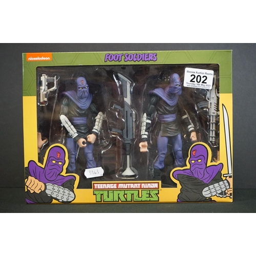 202 - Two boxed Neca Teenage Mutant Ninja Turtles TMNT figure sets to include Shredder and Krang and Foot ... 