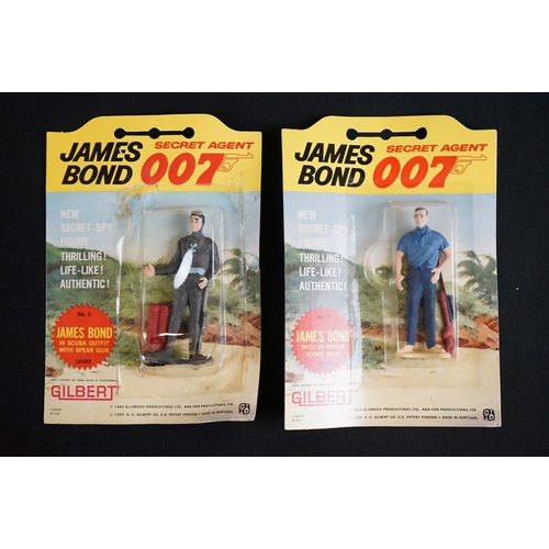 221 - James Bond - 13 Carded Gilbert James Bond 007 Secret Agent 1960's plastic figures & models to includ... 