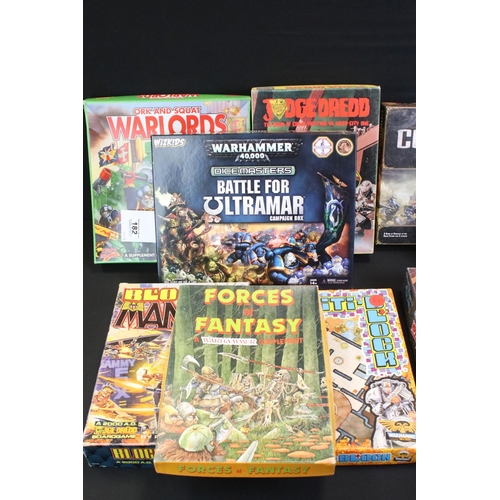 182 - Fantasy / Strategy / Card Gaming - Around 12 boxed Warhammer games to include Judge Dredd Citi Block... 